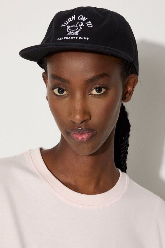 Βαμβακερό καπέλο του μπέιζμπολ Carhartt WIP Stamp Cap απλικέ μαύρο I033625.0D2XX