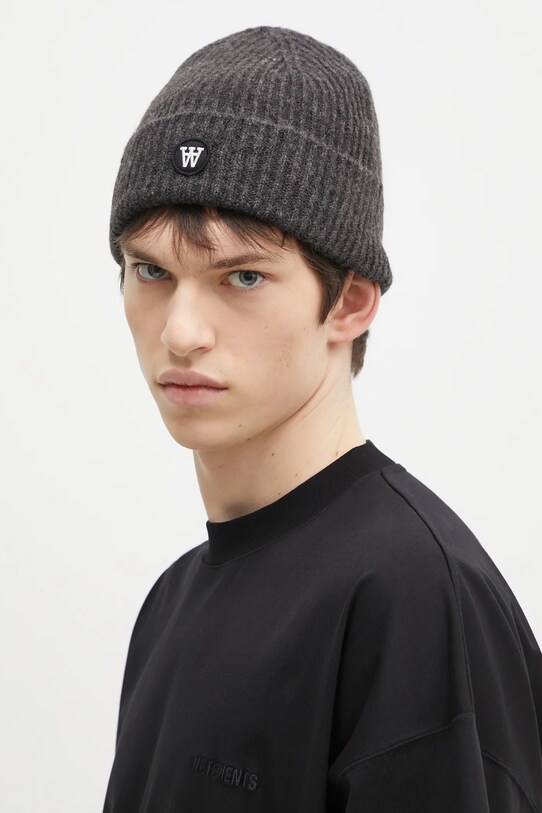 Čepice z vlněné směsi Wood Wood Vin AA Beanie 10320804.4068 šedá AW24