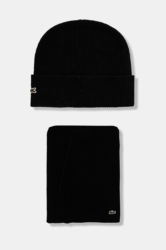 Vlnená čiapka a šál Lacoste vlna čierna RB5385