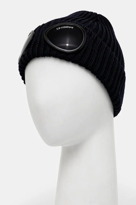 C.P. Company czapka wełniana Extra Fine Merino Wool Goggle Beanie 17CMAC122A005509A granatowy AW24