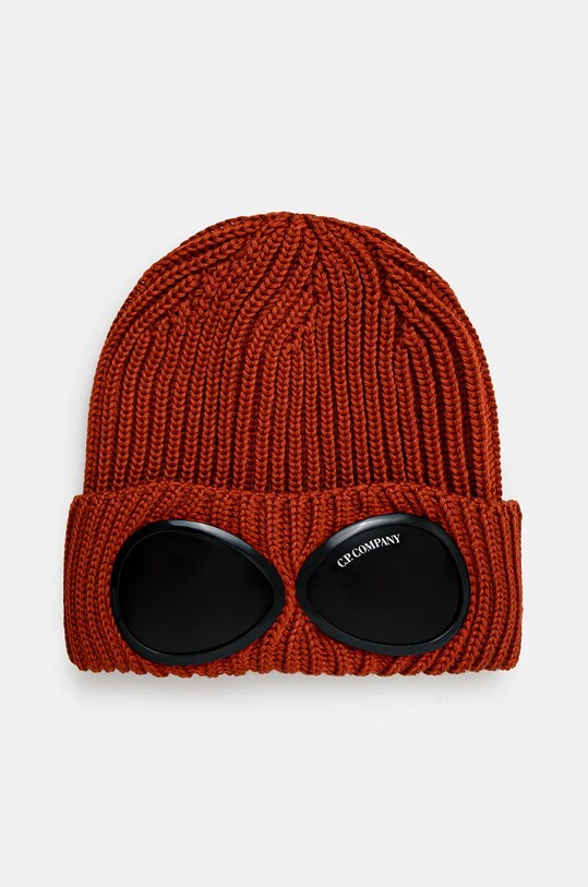 C.P. Company czapka wełniana Extra Fine Merino Wool Goggle Beanie wełna brązowy 17CMAC122A005509A