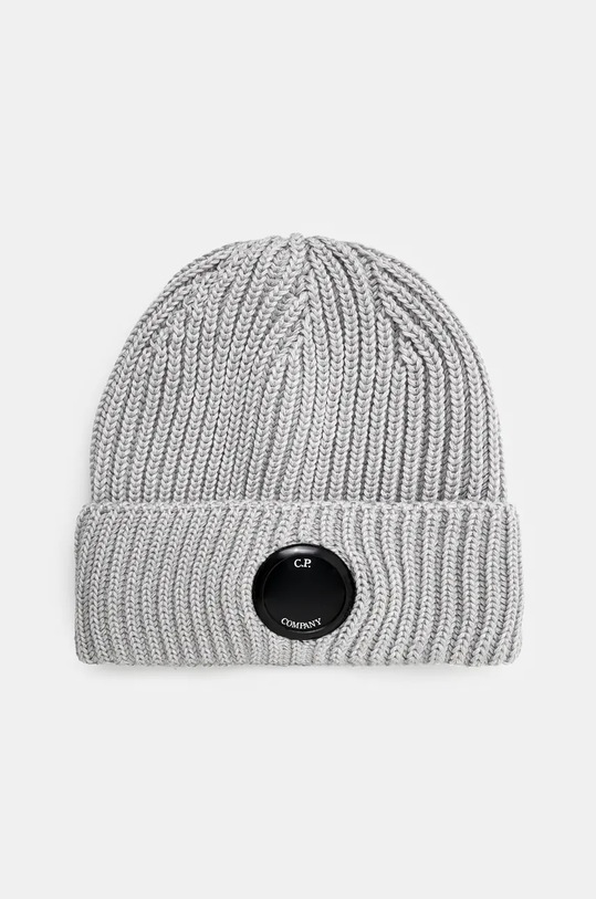 Vunena kapa C.P. Company Extra Fine Merino Wool Goggle Beanie natpis siva 17CMAC272A005509A