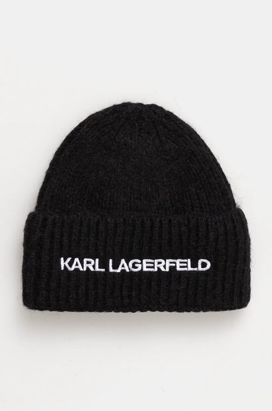 Вовняна шапка Karl Lagerfeld вовна чорний 246W3411