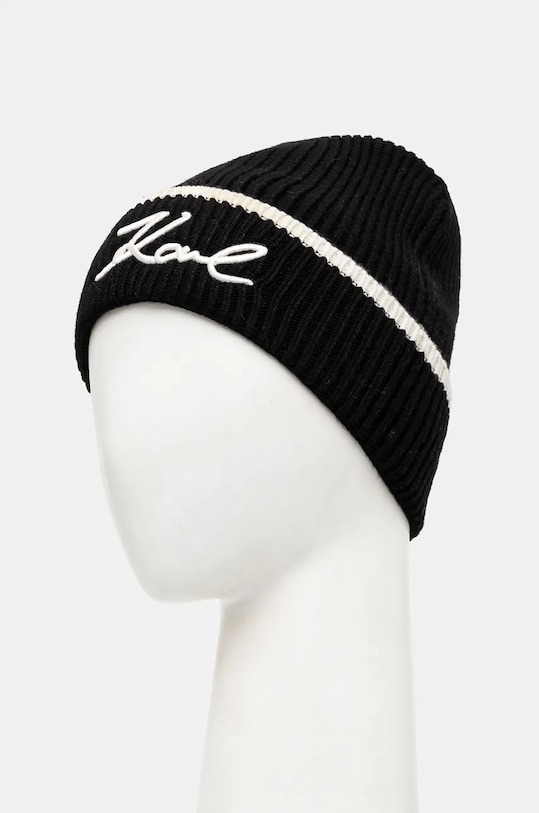 Čepice z vlněné směsi Karl Lagerfeld 246W3412 černá AW24