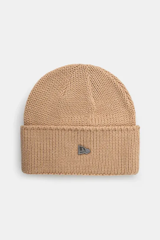 Čepice z vlněné směsi New Era WIDE CUFF BEANIE hladký béžová 60565427