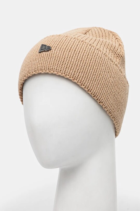 Akcesoria New Era czapka z domieszką wełny WIDE CUFF BEANIE 60565427 beżowy