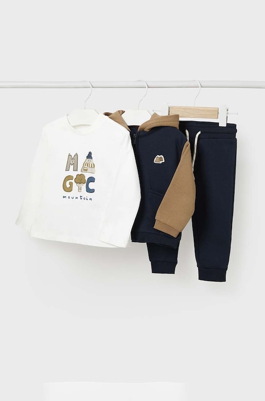 Mayoral komplet dresowy dziecięcy - longsleeve, bluza i spodnie aplikacja beżowy 2819.3D.Baby.9BYH