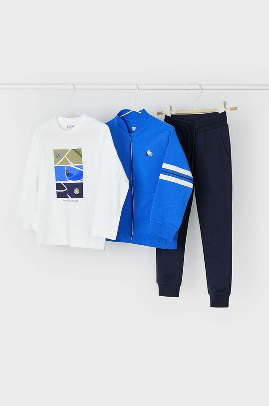 Mayoral set trening copii - longsleeve, hanorac și pantaloni tricotaj albastru 4880.5C.Mini.9BYH