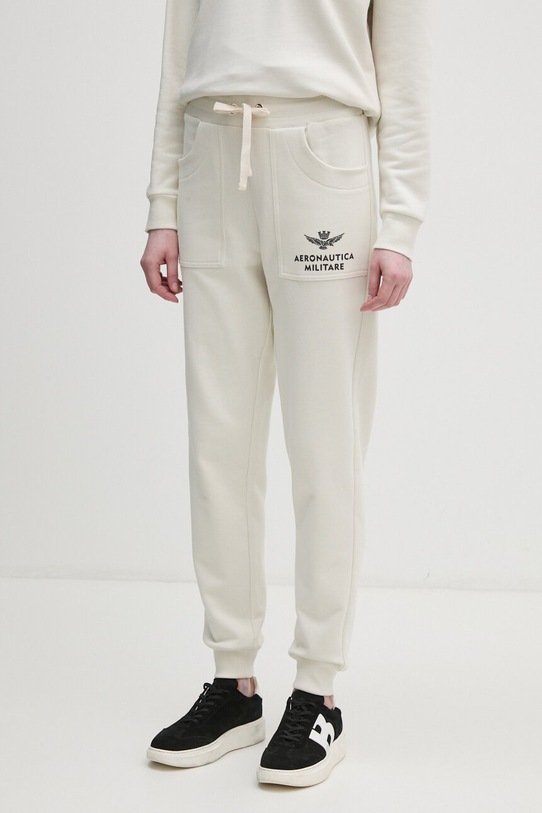 Aeronautica Militare pantaloni de trening din bumbac bumbac bej PF960DF567
