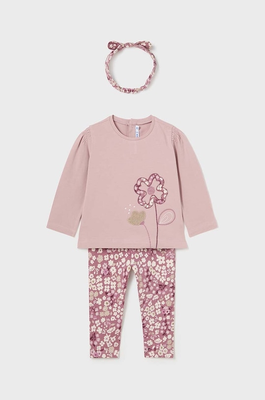 Mayoral komplet dziecięcy - bluzka, legginsy i opaska wzorzyste różowy 2711.4H.Baby.9BYH