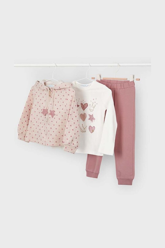 Mayoral komplet dresowy dziecięcy - longsleeve, bluza i spodnie 4889.6K.Mini.9BYH różowy AW24