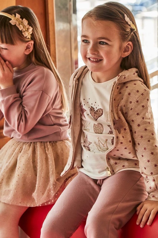 Mayoral komplet dresowy dziecięcy - longsleeve, bluza i spodnie dzianina różowy 4889.6K.Mini.9BYH