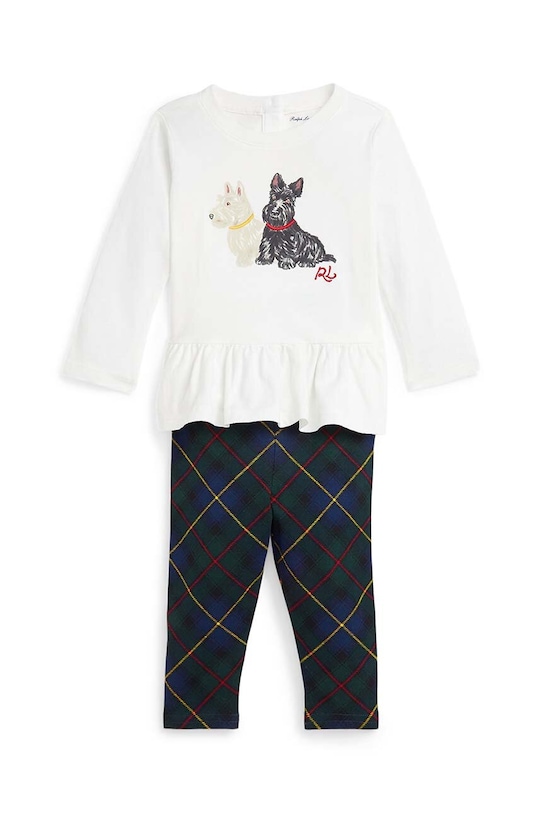 Polo Ralph Lauren set pentru copii - bluză și pantaloni cu modele alb 310952377001