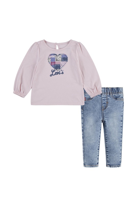 Levi's compleu bebe PUFF SLEEVE TEE & JEAN SET tricotaj roz 1EL502