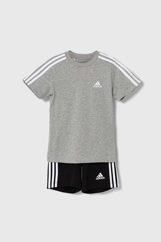 Dětská bavlněná souprava adidas I 3S SPORT SET nášivka šedá IY5091