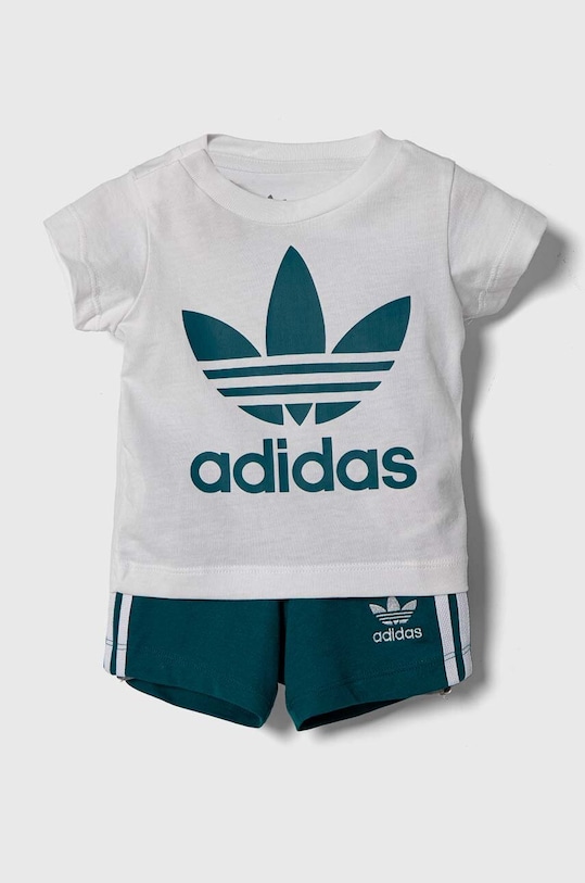 adidas Originals komplet bawełniany dziecięcy SHORT TEE SET nadruk turkusowy JE0524