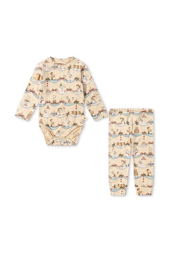Konges Sløjd komplet niemowlęcy BASIC BODY/PANTS SET GOTS wzorzyste beżowy KS101888