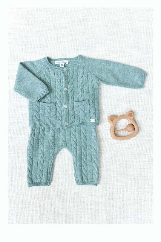 Tartine et Chocolat komplet wełniany dziecięcy dzianina turkusowy TZ36060.67.74