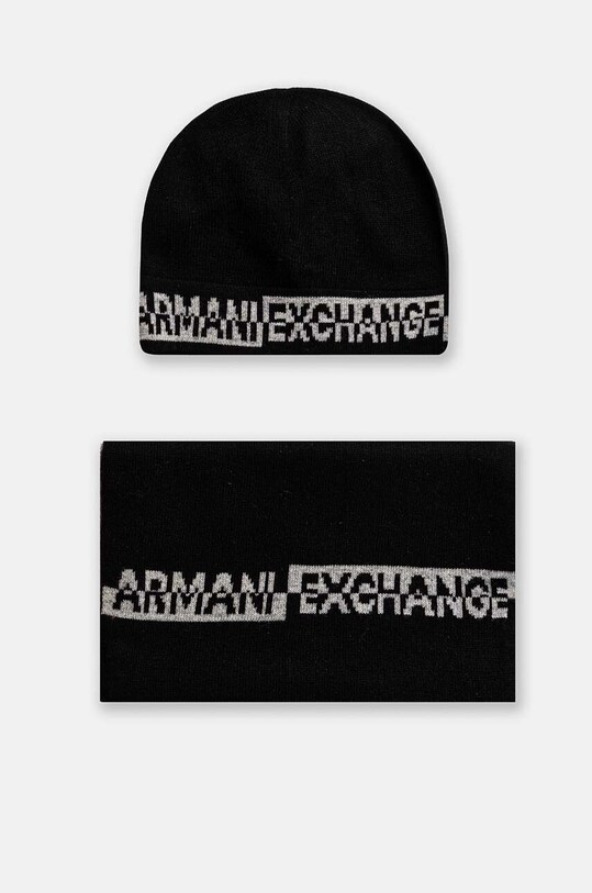 Шапка та шарф з домішкою вовни Armani Exchange з додаванням вовни чорний XM000337.AF12274