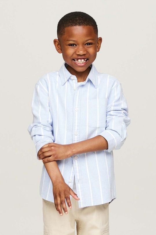 Dětská bavlněná košile Tommy Hilfiger dlouhý modrá KB0KB09081.9BYH.104.122