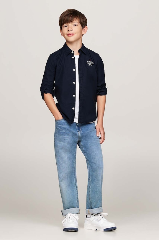 Παιδικό πουκάμισο Tommy Hilfiger σκούρο μπλε KB0KB09265.9BYH.128.176