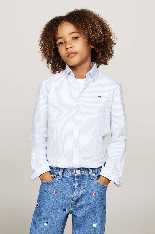 Tommy Hilfiger camasa de bumbac pentru copii lung albastru KB0KB09267.9BYH.128.176