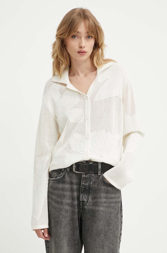 Samsoe Samsoe cardigan din amestec de lana SACONA uni bej F24200034