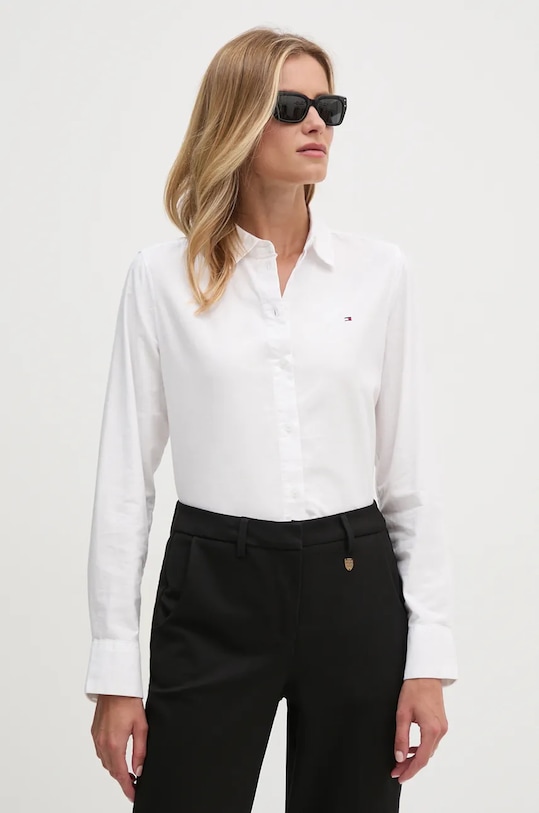Bombažna srajca Tommy Hilfiger Brez vzorca bela WW0WW42019