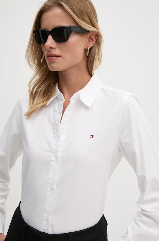 Bombažna srajca Tommy Hilfiger bela WW0WW42019