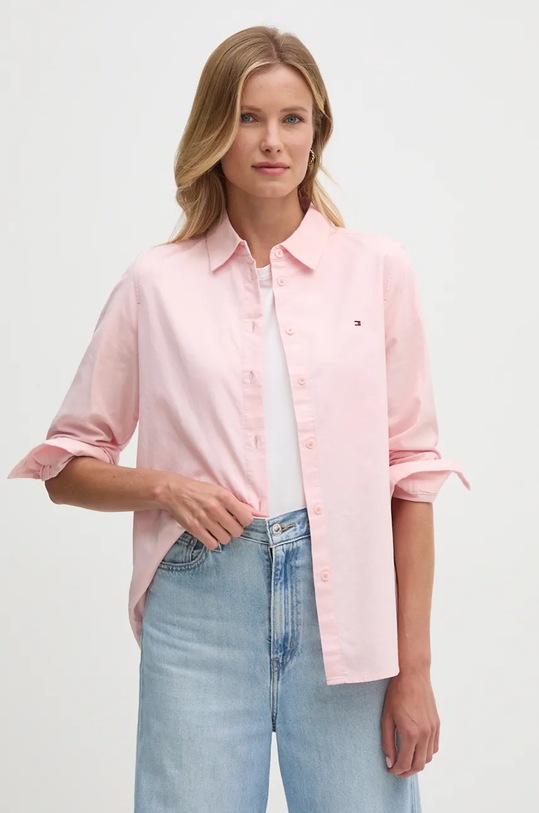 Tommy Hilfiger camasa din bumbac lung roz WW0WW42019