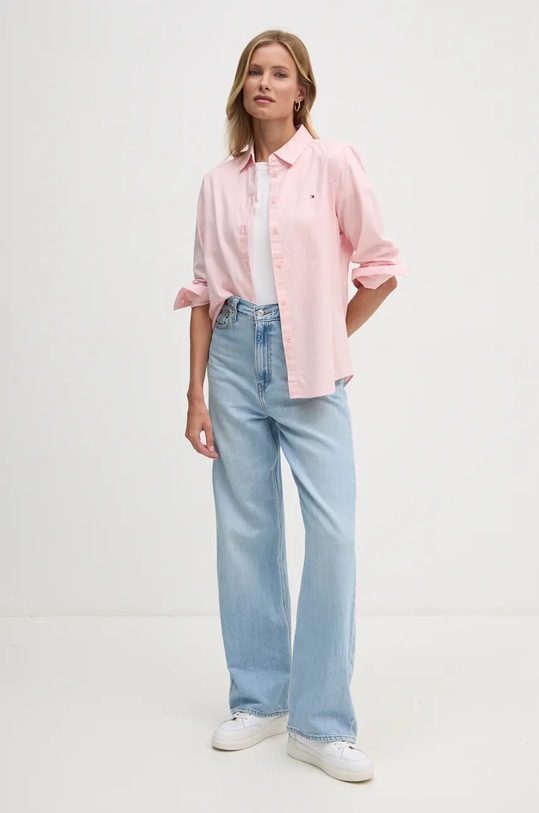 Tommy Hilfiger camasa din bumbac WW0WW42019 roz AW24