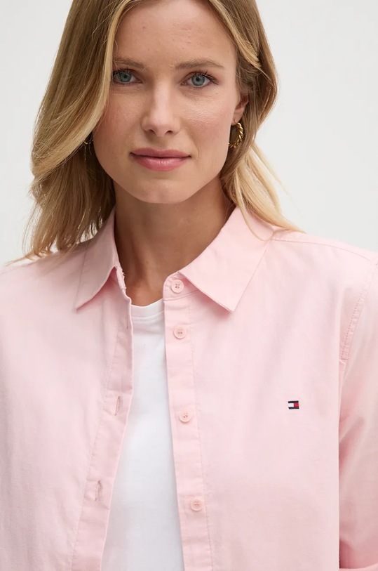 Tommy Hilfiger camasa din bumbac roz WW0WW42019