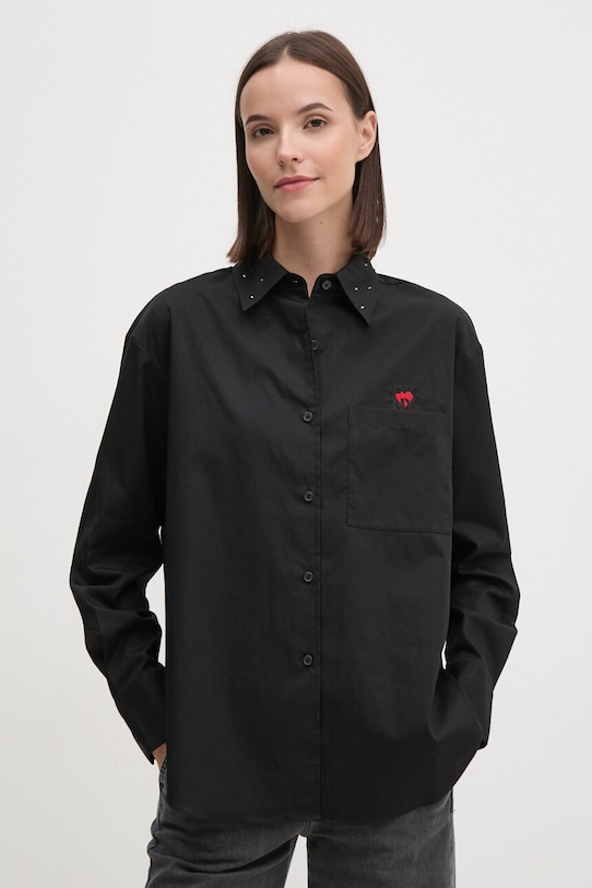 Bavlněná košile Dkny dlouhý černá D2E4A112