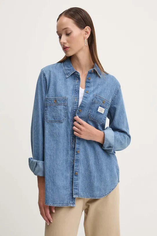 Rifľová košeľa Guess Jeans jednofarebný modrá W4YH37.D5EI2