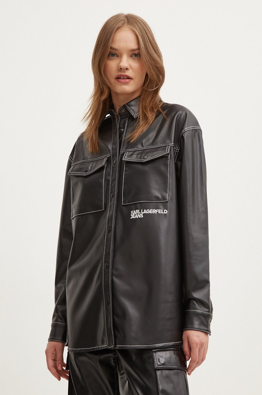 Karl Lagerfeld Jeans geacă cu aspect de cămașă negru 245J1604