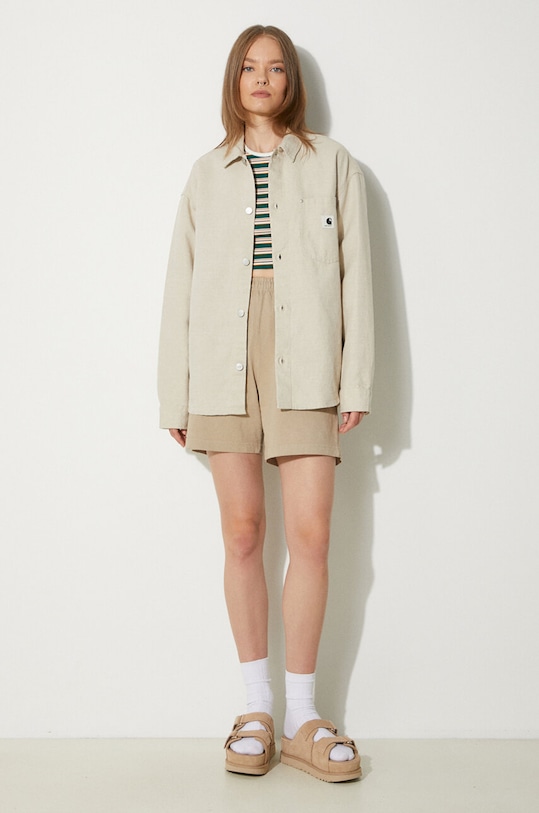 Košulja s dodatkom lana Carhartt WIP Ethel Shirt Jac I033569.502 bež AW24