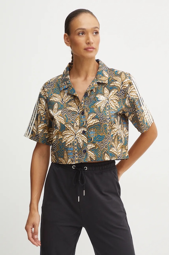 Košeľa adidas x Farm Rio nášivka modrá IW5184