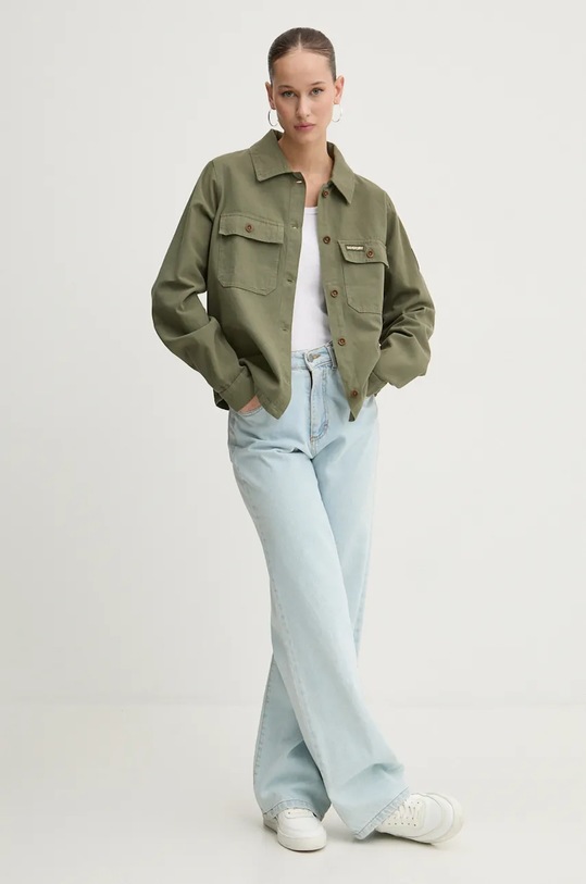 Bavlněná košile Superdry W5011791A.SA2 zelená AW24