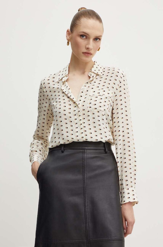 Marella camasa de matase cu modele bej 2423116171200