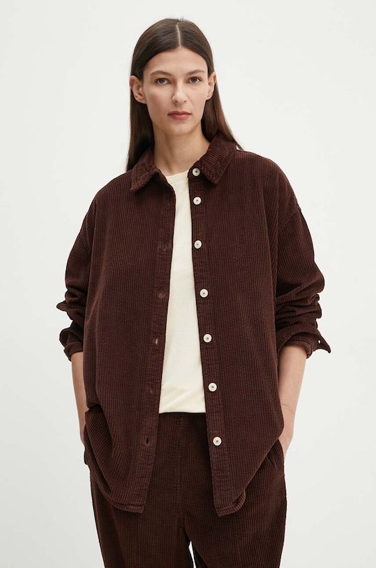 Πουκάμισο κοτλέ American Vintage μακρύ καφέ PADO06AH24