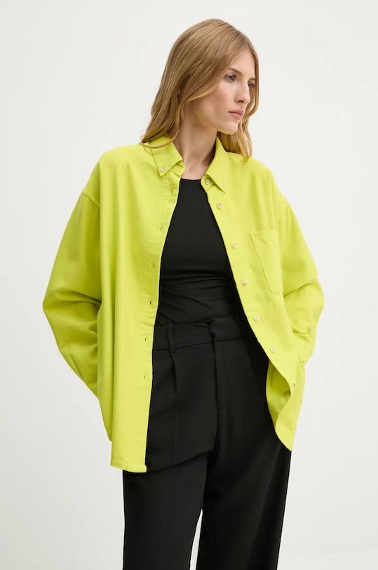 Košile American Vintage dlouhý zelená DAK06AH24