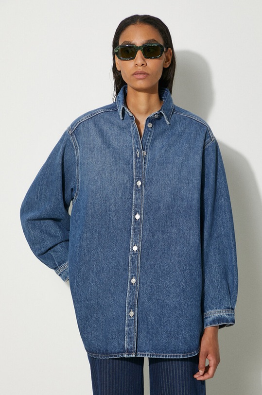 Samsoe Samsoe koszula bawełniana jeansowa Salea klasyczny granatowy F24200016