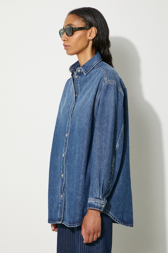 Samsoe Samsoe koszula bawełniana jeansowa Salea granatowy F24200016