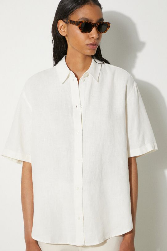 Ленена риза Samsoe Samsoe Salarika изчистен бежов F24200081