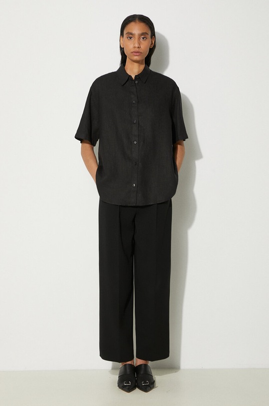 Πουκάμισο από λινό Samsoe Samsoe Salarika F24200081 μαύρο AW24