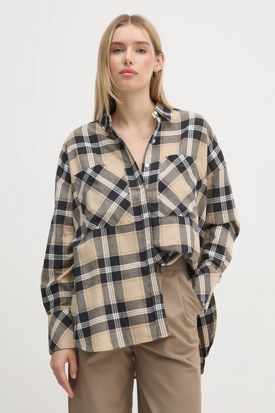 Bavlněná košile Barbour dlouhý béžová LSH1640