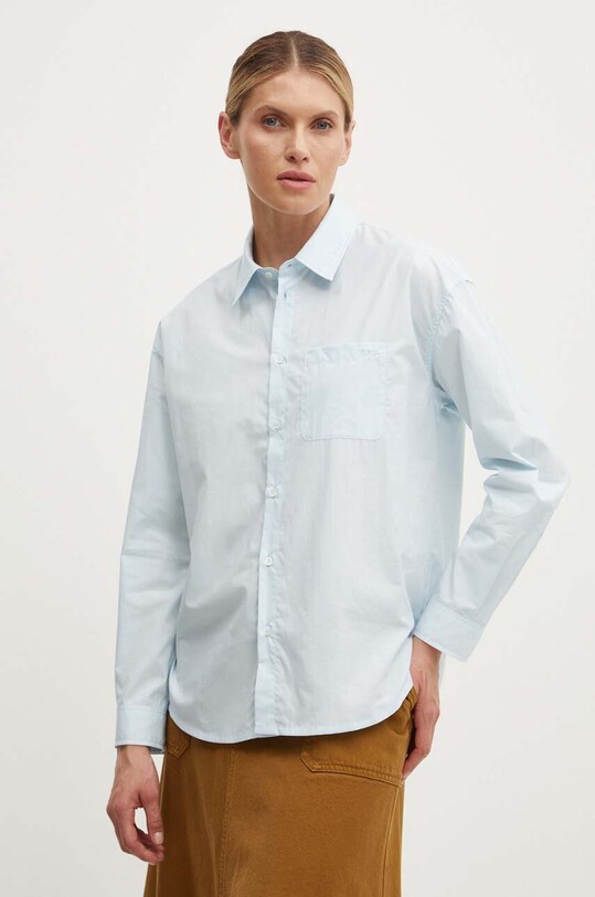 A.P.C. camasa din bumbac chemise boyfriend brodee lung albastru COEVD.F12550