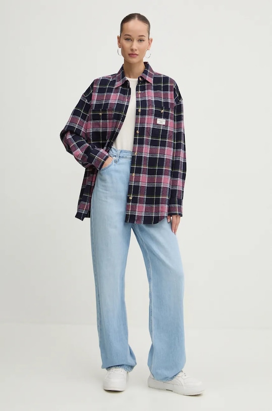 Bavlněná košile Guess Jeans W4BH79.WGMH1 námořnická modř AW24