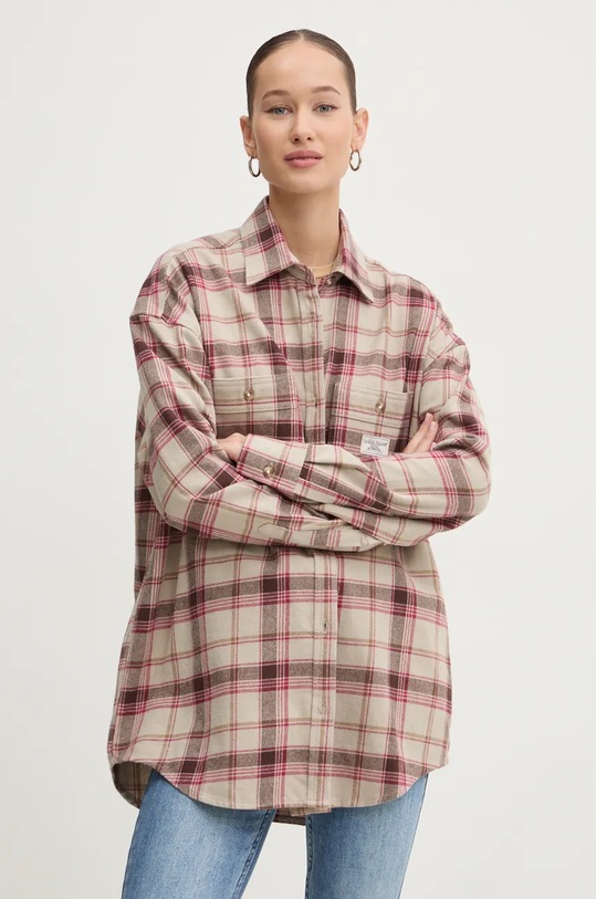 Bavlněná košile Guess Jeans kárový béžová W4BH79.WGMH1