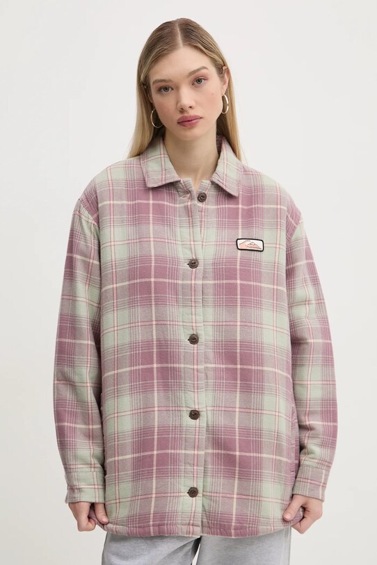 Quiksilver geacă cu aspect de cămașă Plaid Overshirt cu captuseala roz EQYWT04593